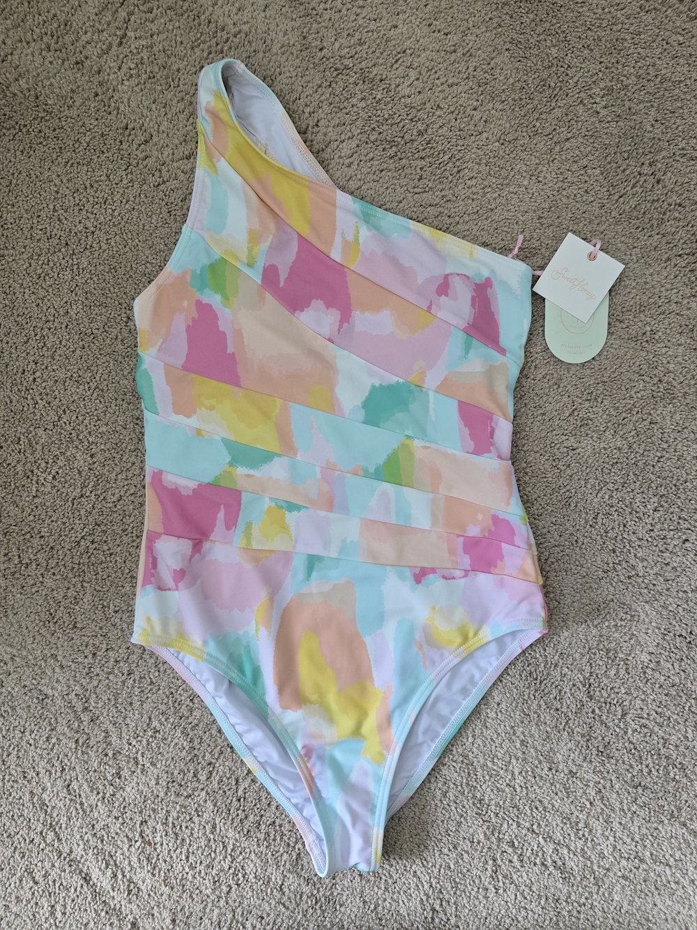 SweetHoney One-Shoulder Pastel Watercolor One-Piece Swimsuit